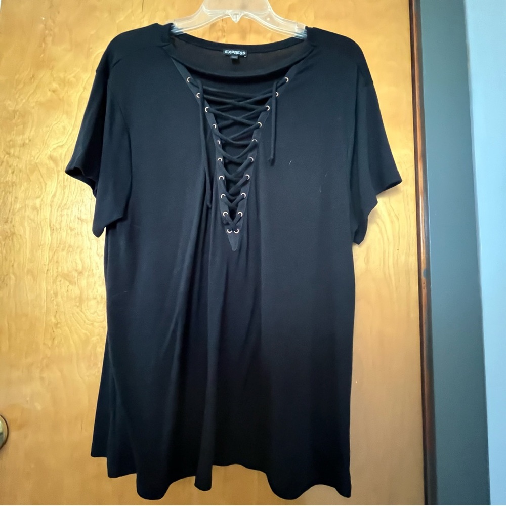 Large black express tie up neck shirt